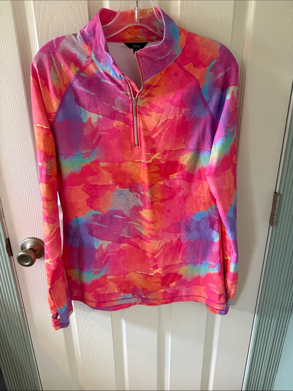 Skea Andy 1/4 zip turtleneck Midlayer Pullover - Pink Orange Watercolor